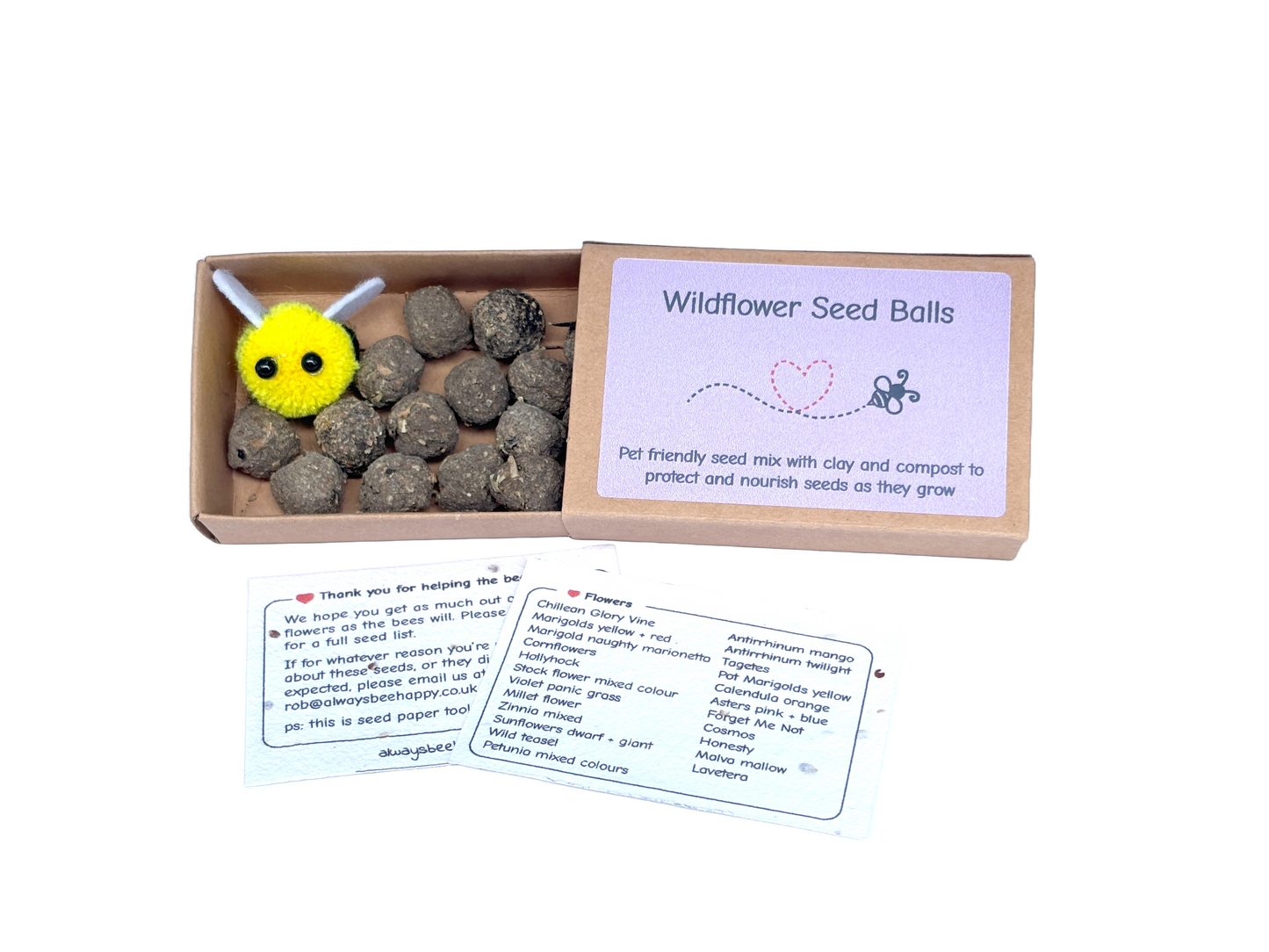 UK-Grown Pet Friendly Wildflower Seed balls – Box of 16, each with 60 - 100 seeds