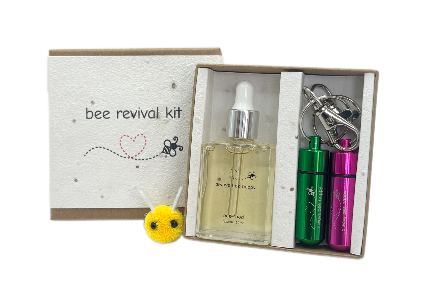 Bee Revival Kit Gift - 2 x Keyrings, 15ml Syrup, Seed Paper, Eco Friendly Packaging - Free Gift Wrapping