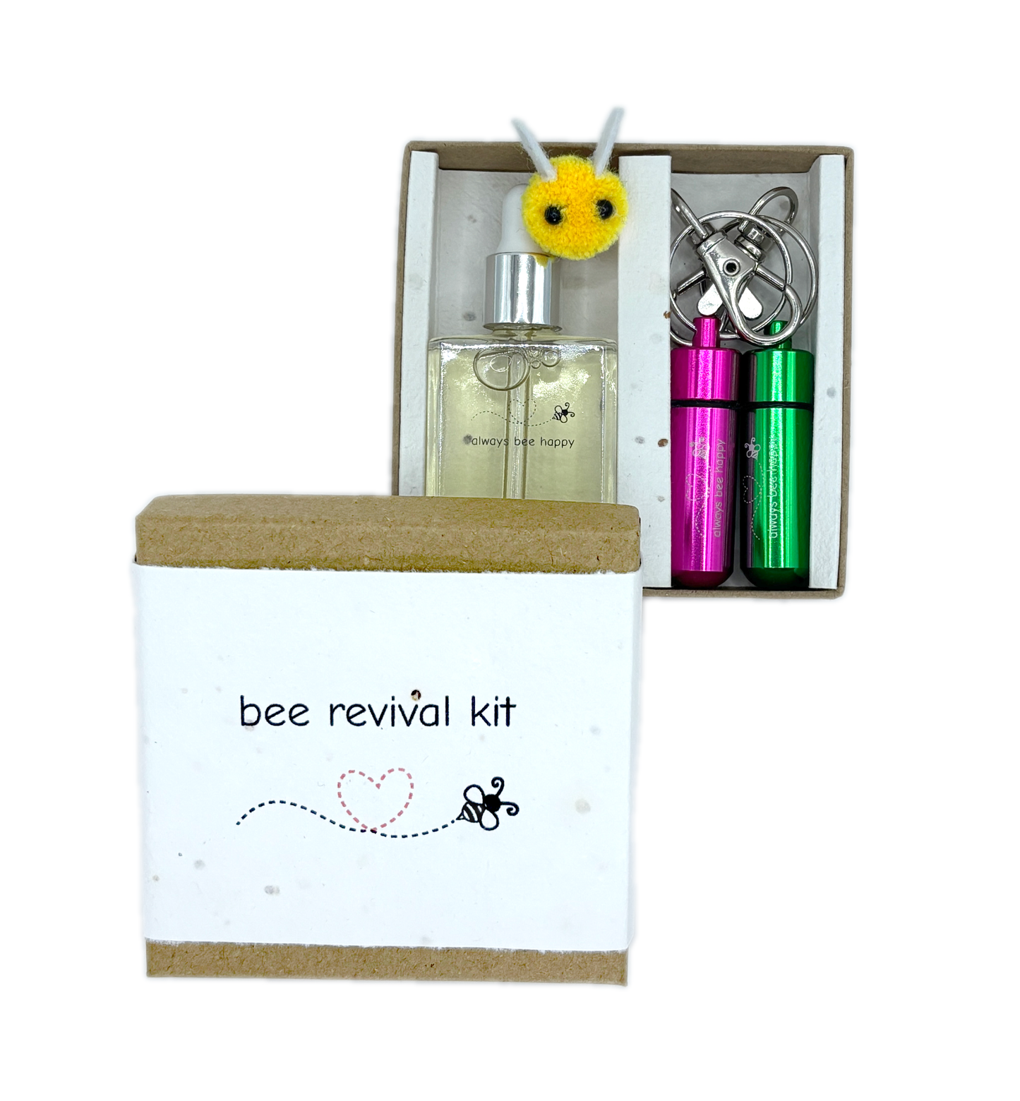 Bee Revival Kit Gift - 2 x Keyrings, 15ml Syrup, Seed Paper, Eco Friendly Packaging - Free Gift Wrapping