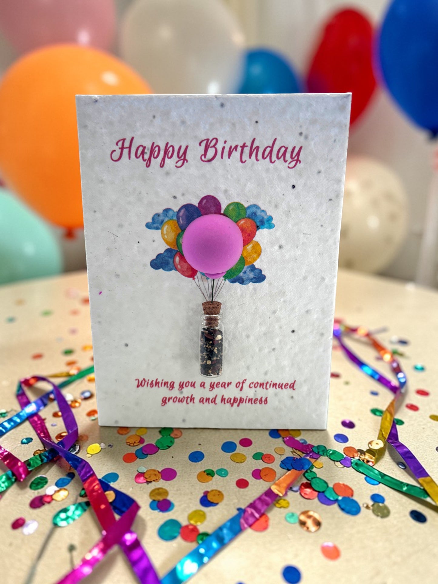 3D Hot Air Balloon Birthday Card | Watercolour Greeting with Plantable Seeds (Glass Vial)