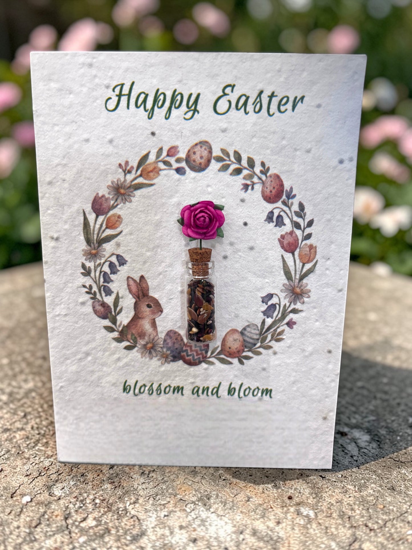 Bunny Easter Card | Watercolour Greeting with Plantable Seeds (Glass Vial)