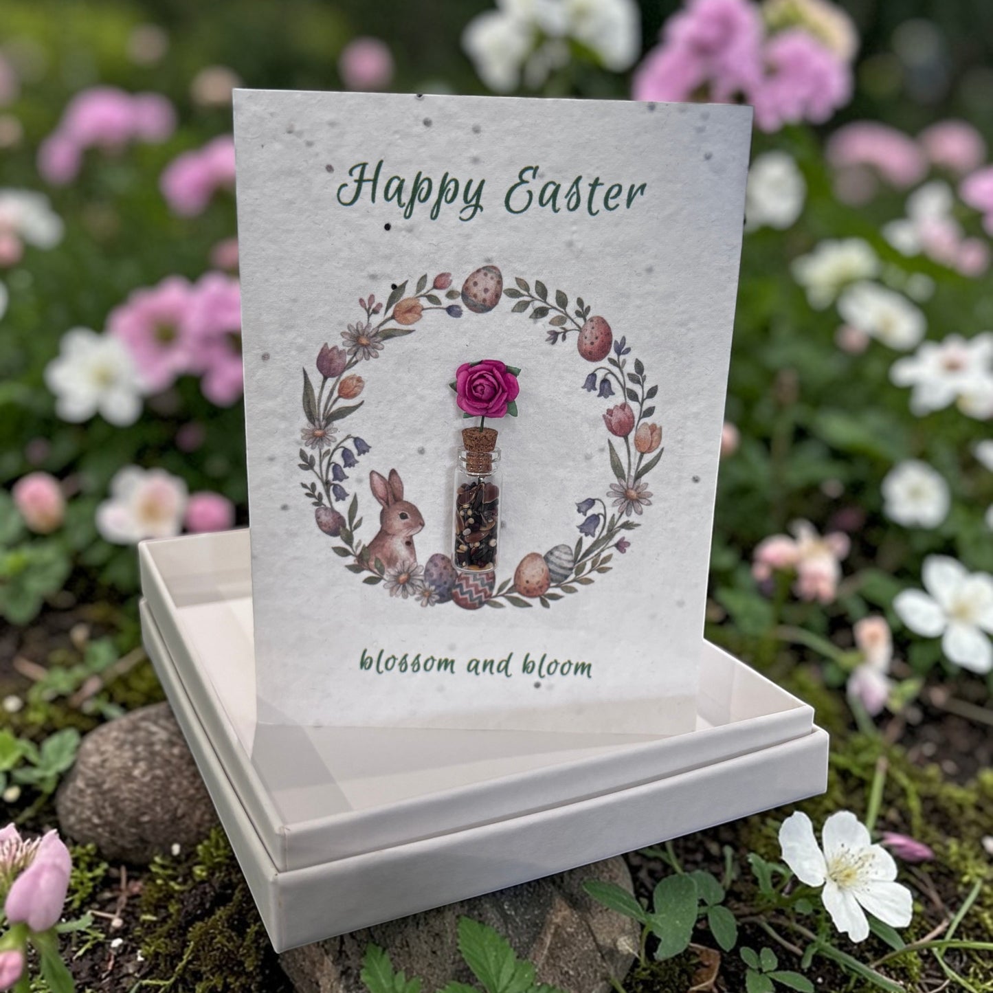 Bunny Easter Card | Watercolour Greeting with Plantable Seeds (Glass Vial)