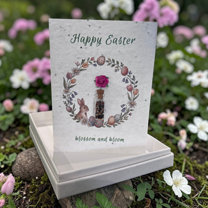 Bunny Easter Card | Watercolour Greeting with Plantable Seeds (Glass Vial)