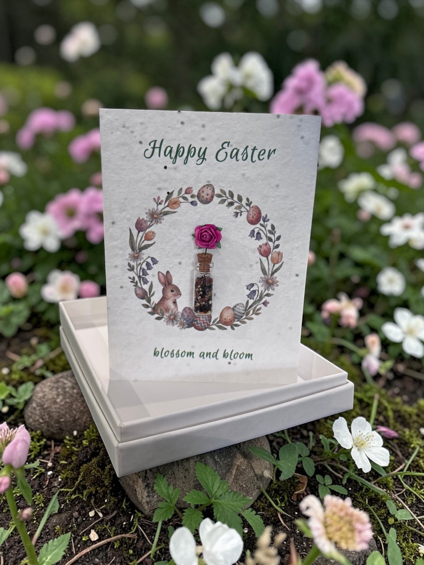 Bunny Easter Card | Watercolour Greeting with Plantable Seeds (Glass Vial)