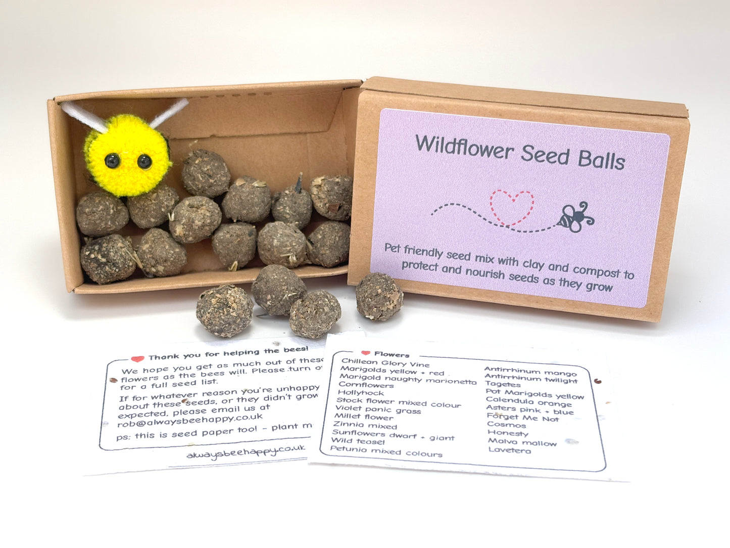 UK-Grown Pet Friendly Wildflower Seed balls – Box of 16, each with 60 - 100 seeds