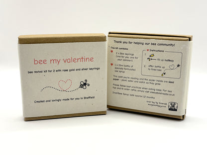 Valentine's Day Bee Revival Kit Gift - 2 x Keyrings, 15ml Dropper Bottle with Syrup, Seed Paper, Eco Packaging, Free Gift Wrap